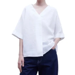 ADOLFO DOMINGUEZ Blusa De Cuello V Y Manga Corta Mujer