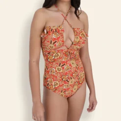 Traje De Baño Maillot Con Flores Mujer