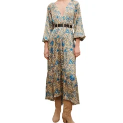 Maje Vestido Midi Con Manga 7,8 Y Flores Mujer