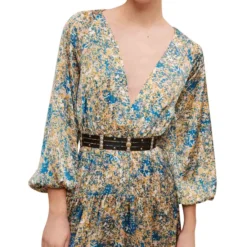 Maje Vestido Midi Con Manga 7,8 Y Flores Mujer -Tienda Barata Femvesti 43152670 x3