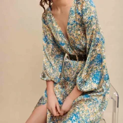 Maje Vestido Midi Con Manga 7,8 Y Flores Mujer -Tienda Barata Femvesti 43152670 x5