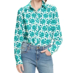 Blusa Manga Larga Con Flores Y Estampado Retro Mujer