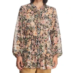 Blusa Túnica De Cuello V Y Manga Larga Mujer