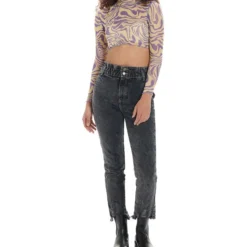 Top Con Manga Larga Y Cuello Alto Mujer -Tienda Barata Femvesti 43202673 x3