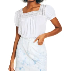 Nautica Blusa Con Encajes Tonales De Manga Corta Mujer