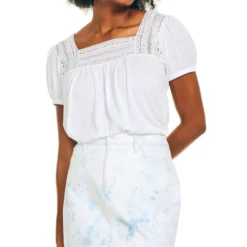 Nautica Blusa Con Encajes Tonales De Manga Corta Mujer -Tienda Barata Femvesti 43205585 x3