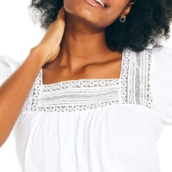 Nautica Blusa Con Encajes Tonales De Manga Corta Mujer -Tienda Barata Femvesti 43205585 x4