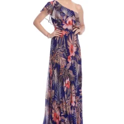 Vestido De Fiesta Maxi Hojas Una Manga Mujer