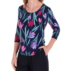 Blusa De Manga 3,4 Con Flores Mujer