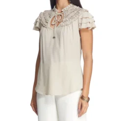 Blusa De Cuello Redondo Y Manga Corta Mujer