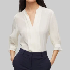 Boss Blusa Regular Fit De Pura Seda Con Plisado Frontal Mujer