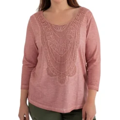 October Blusa Bordada De Manga 3,4 Mujer