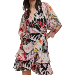 AllSaints Vestido Mini Con Flores Y Manga 7,8 Ari Leondra Mujer