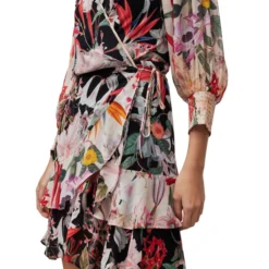 AllSaints Vestido Mini Con Flores Y Manga 7,8 Ari Leondra Mujer -Tienda Barata Femvesti 43274199 x4