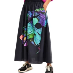 Desigual Falda Larga De Corte A Estampada Mujer