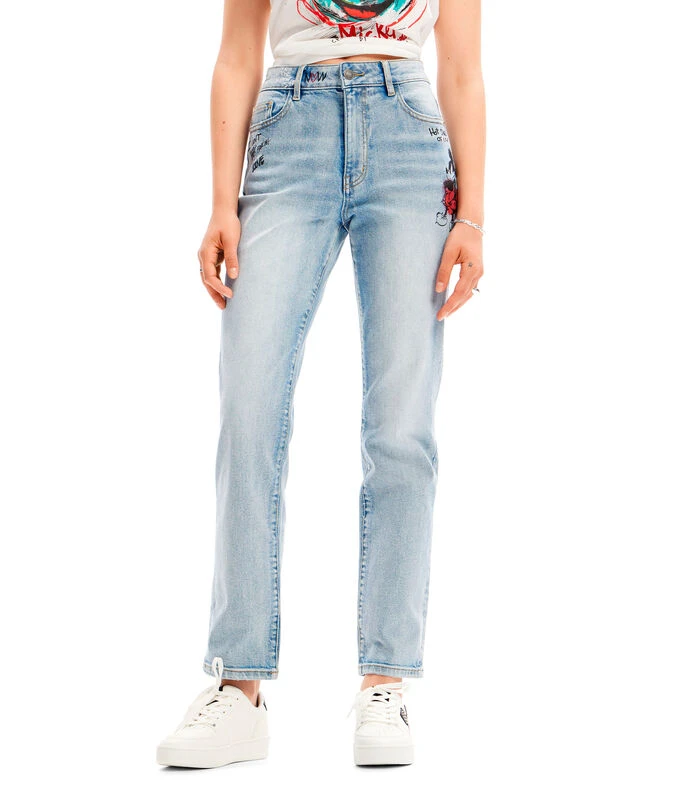 Desigual Jeans Estilo Vaquero Rectos Con Mickey Mouse Mujer 1 Desigual Jeans Estilo Vaquero Rectos Con Mickey Mouse Mujer