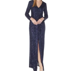 Vestido De Fiesta Maxi Manga Larga Con Lentejuela Mujer