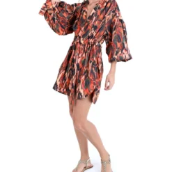 Vestido De Playa Corto Abstracto Maranta Mujer