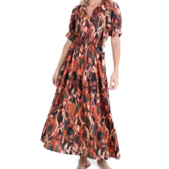 Vestido De Playa Largo Abstracto Maranta Mujer
