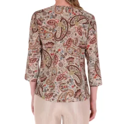 Blusa De Cuello V Y Manga 3,4 Mujer -Tienda Barata Femvesti 43312576 x2