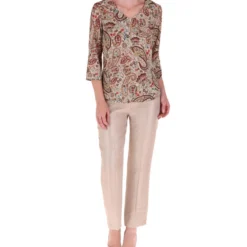 Blusa De Cuello V Y Manga 3,4 Mujer -Tienda Barata Femvesti 43312576 x3