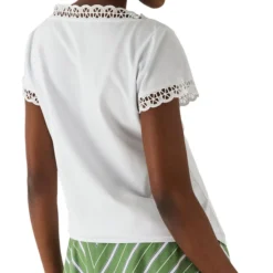 Blusa Con Encaje En Bordes Y Manga Corta Mujer -Tienda Barata Femvesti 43323345 x2