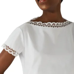 Blusa Con Encaje En Bordes Y Manga Corta Mujer -Tienda Barata Femvesti 43323345 x4