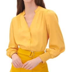 Blusa Satín Puños Enresortados Mujer