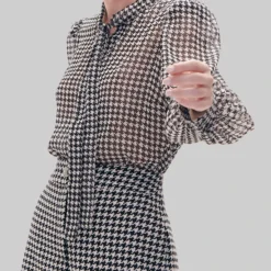 Blusa Estampado Pata De Gallo Con Corbatín Mujer -Tienda Barata Femvesti 43351420 x4