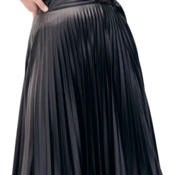 Falda Negra Plisada Midi Vinipiel Mujer -Tienda Barata Femvesti 43353653 x4