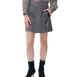 Falda Short Tejido Tweed Detalles Vinipiel Mujer