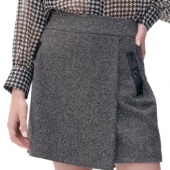 Falda Short Tejido Tweed Detalles Vinipiel Mujer -Tienda Barata Femvesti 43353664 x4