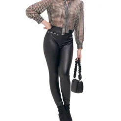 Leggings Vinipiel Tiro Alto Con Cierres Mujer -Tienda Barata Femvesti 43354084 x4