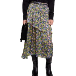 Maje Falda Larga De Corte A Floral Mujer